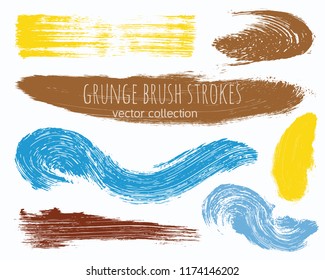 Paint lines grunge collection. Set of colorful grungy hand drawn brush strokes isolated on white. Abstract ink texture, design elements, borders or frames. Brush strokes set backgrounds.