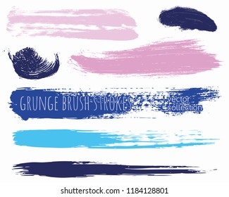 Paint lines grunge collection. Set of colorful grungy hand drawn brush strokes isolated on white. Abstract ink texture, design elements, borders or frames. Brush strokes set backgrounds.