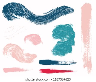 Paint lines grunge collection. Set of colorful grungy hand drawn brush strokes isolated on white. Abstract ink texture, design elements, borders or frames. Brush strokes set backgrounds.
