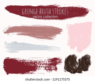 Paint lines grunge collection. Set of colorful grungy hand drawn brush strokes isolated on white. Abstract ink texture, design elements, borders or frames. Brush strokes set backgrounds.