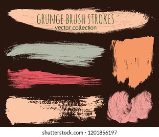 Paint lines grunge collection. Set of colorful grungy hand drawn brush strokes on a brown backdrop. Abstract ink texture, design elements, borders or frames. Brush strokes set backgrounds.