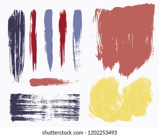Paint lines grunge collection. Set of colorful grungy hand drawn brush strokes isolated on white. Abstract ink texture, design elements, borders or frames. Brush strokes set backgrounds.