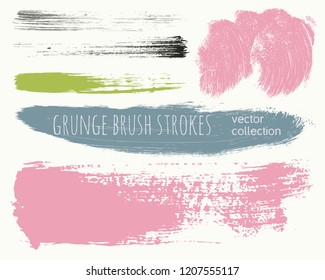 Paint lines grunge collection. Set of colored grungy hand drawn brush strokes isolated on white. Abstract ink texture, design elements, borders or frames. Brush strokes set backgrounds.