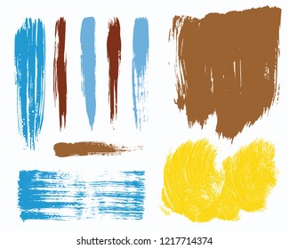 Paint lines grunge collection. Set of colorful grungy hand drawn brush strokes isolated on white. Abstract ink texture, design elements, borders or frames. Brush strokes set backgrounds.