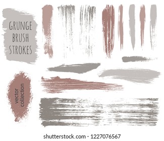 Paint lines grunge collection. Set of natural colored grungy hand drawn brush strokes isolated on white. Abstract ink texture, design elements, borders or frames. Brush strokes set backgrounds.