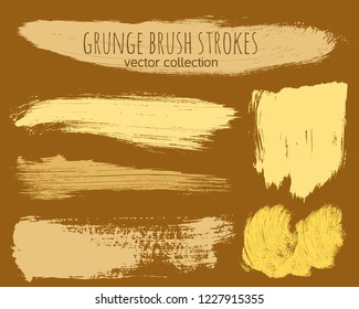 Paint lines grunge collection. Set of colorful grungy hand drawn brush strokes on a light brown backdrop. Abstract ink texture, design elements, borders or frames. Brush strokes set backgrounds.