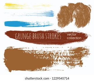 Paint lines grunge collection. Set of colorful grungy hand drawn brush strokes isolated on white. Abstract ink texture, design elements, borders or frames. Brush strokes set backgrounds.