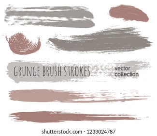 Paint lines grunge collection. Set of natural colored grungy hand drawn brush strokes isolated on white. Abstract ink texture, design elements, borders or frames. Brush strokes set backgrounds.
