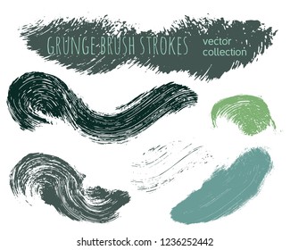 Paint lines grunge collection. Set of grass colored grungy hand drawn brush strokes isolated on white. Abstract ink texture, design elements, borders or frames. Brush strokes set backgrounds.