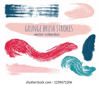 Paint lines grunge collection. Set of colorful grungy hand drawn brush strokes isolated on white. Abstract ink texture, design elements, borders or frames. Brush strokes set backgrounds.