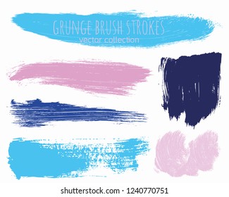 Pinte a coleção grunge de linhas. Conjunto de colorido sujo mão desenhado pincel traçados isolados em branco. Textura de tinta abstrata, elementos de design, bordas ou quadros. Os traçados de pincel definem planos de fundo.