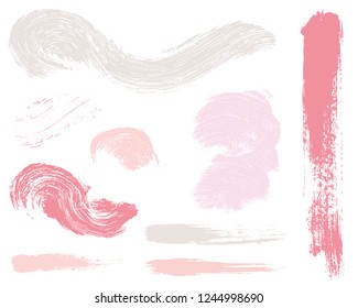 Paint lines grunge collection. Set of pink grungy hand drawn brush strokes isolated on white. Abstract ink texture, design elements, borders or frames. Brush strokes set backgrounds.