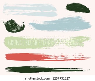 Paint lines grunge collection. Set of colored grungy hand drawn brush strokes isolated on white. Abstract ink texture, design elements, borders or frames. Brush strokes set backgrounds.