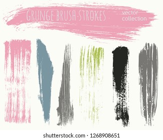 Paint lines grunge collection. Set of colored grungy hand drawn brush strokes isolated on white. Abstract ink texture, design elements, borders or frames. Brush strokes set backgrounds.