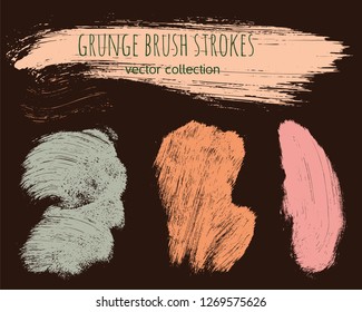 Paint lines grunge collection. Set of colorful grungy hand drawn brush strokes on a brown backdrop. Abstract ink texture, design elements, borders or frames. Brush strokes set backgrounds.