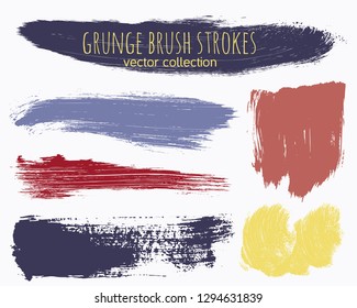 Paint lines grunge collection. Set of colorful grungy hand drawn brush strokes isolated on white. Abstract ink texture, design elements, borders or frames. Brush strokes set backgrounds.