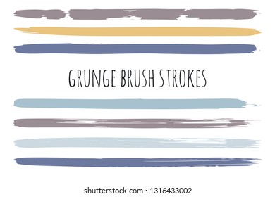 Paint lines grunge collection. Set of pastel grungy hand drawn brush strokes isolated on white. Abstract ink texture, design elements, borders or frames. Brush strokes set backgrounds.