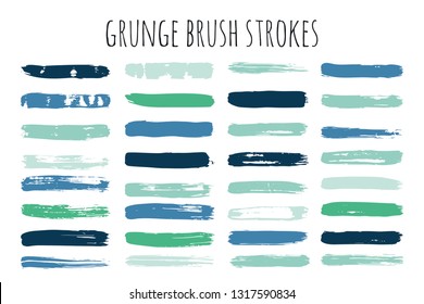 Paint lines grunge collection. Set of colorful grungy hand drawn brush strokes isolated on white. Abstract ink texture, design elements, borders or frames. Brush strokes set backgrounds. - Vector