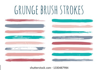 Paint lines grunge collection. Set of colorful grungy hand drawn brush strokes isolated on white. Abstract ink texture, design elements, borders or frames. Brush strokes set backgrounds.