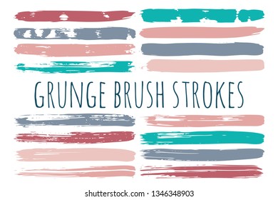 Paint lines grunge collection. Set of colorful grungy hand drawn brush strokes isolated on white. Abstract ink texture, design elements, borders or frames. Brush strokes set backgrounds.