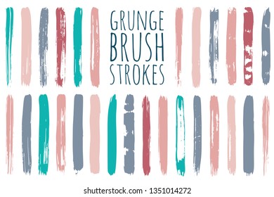 Paint lines grunge collection. Set of colorful grungy hand drawn brush strokes isolated on white. Abstract ink texture, design elements, borders or frames. Brush strokes set backgrounds.