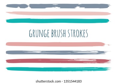 Paint lines grunge collection. Set of colorful grungy hand drawn brush strokes isolated on white. Abstract ink texture, design elements, borders or frames. Brush strokes set backgrounds.