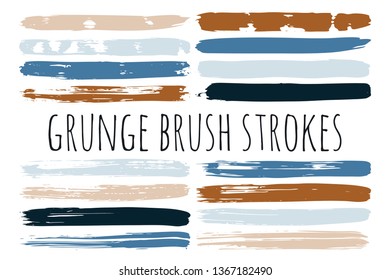 Paint lines grunge collection. Set of colorful grungy hand drawn brush strokes isolated on white. Abstract ink texture, design elements, borders or frames. Brush strokes set backgrounds.