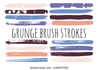 Paint lines grunge collection. Set of colorful grungy hand drawn brush strokes isolated on white. Abstract ink texture, design elements, borders or frames. Brush strokes set backgrounds. - Vector