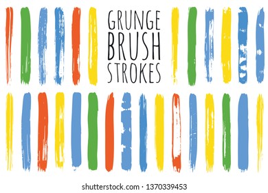 Paint lines grunge collection. Set of colorful grungy hand drawn brush strokes isolated on white. Abstract ink texture, design elements, borders or frames. Brush strokes set backgrounds.