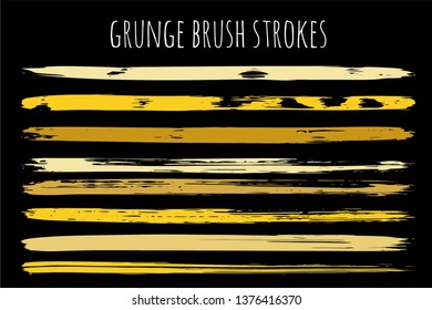 Paint lines grunge collection. Set of colorful grungy hand drawn brush strokes isolated on black. Abstract ink texture, design elements, borders or frames. Brush strokes set backgrounds.