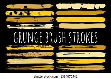 Paint lines grunge collection. Set of colorful grungy hand drawn brush strokes isolated on black. Abstract ink texture, design elements, borders or frames. Brush strokes set backgrounds.