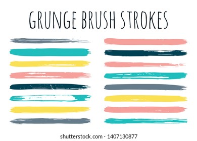 Paint lines grunge collection. Set of colorful grungy hand drawn brush strokes isolated on white. Abstract ink texture, design elements, borders or frames. Brush strokes set backgrounds.