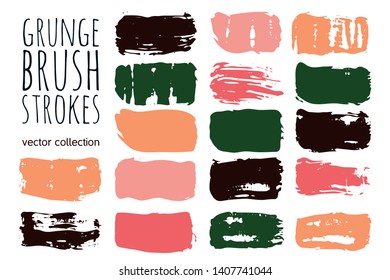 Paint lines grunge collection. Set of colorful grungy hand drawn brush strokes isolated on white. Abstract ink texture, design elements, borders or frames. Brush strokes set backgrounds.