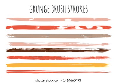 Paint lines grunge collection. Set of colorful grungy hand drawn brush strokes isolated on white. Abstract ink texture, design elements, borders or frames. Brush strokes set backgrounds.