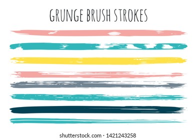 Paint lines grunge collection. Set of colorful grungy hand drawn brush strokes isolated on white. Abstract ink texture, design elements, borders or frames. Brush strokes set backgrounds.