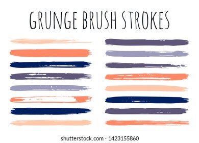 Paint lines grunge collection. Set of colorful grungy hand drawn brush strokes isolated on white. Abstract ink texture, design elements, borders or frames. Brush strokes set backgrounds.