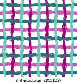 Paint Lines Seamless pattern. Dirty Vector Watercolor Paint Lines.  English beige checkered background.