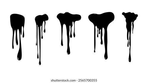 Paint liquid dripping isolated on transparent background. Paint flows. Current paint, stains. Current inks. Vector illustration.