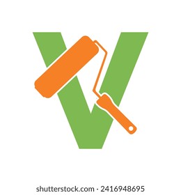  paint Logo combine with letter V vector template