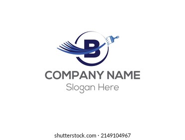 Paint Logo On Letter B Template. Paint Logo On B Letter, Initial Paint Sign Concept Template