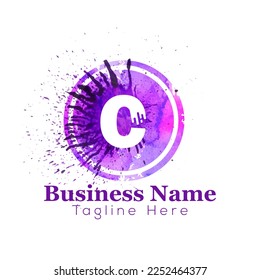 Paint Logo On Letter C Template. Paint Brush On C Letter, Initial Paint Sign Concept