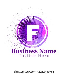 Paint Logo On Letter F Template. Paint Brush On F Letter, Initial Paint Sign Concept