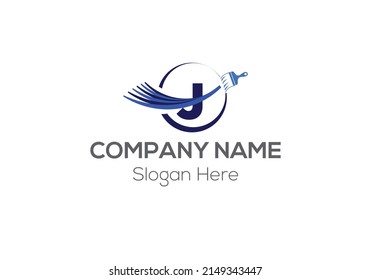 Paint Logo On Letter J Template. Paint Logo On J Letter, Initial Paint Sign Concept Template