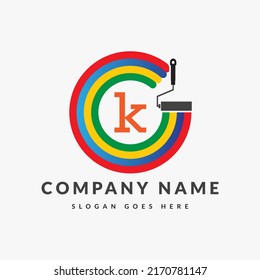 Paint Logo On Letter K Template. Paint Brush On K Letter, Initial Paint Sign Concept