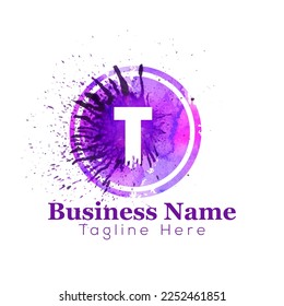 Paint Logo On Letter T Template. Paint Brush On T Letter, Initial Paint Sign Concept