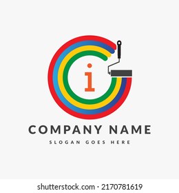 Dibujar Logotipo En La Plantilla De La Letra I. Pincel de pintura en la carta I, concepto de signo de pintura inicial