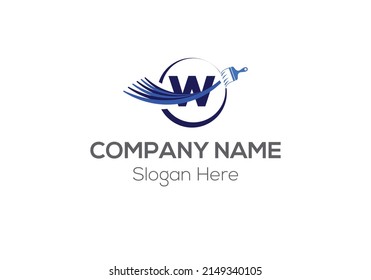 Dibujar Logotipo En La Plantilla De Letra W. Logo De Paint On W Letter, Plantilla De Concepto De Signo De Pintado Inicial