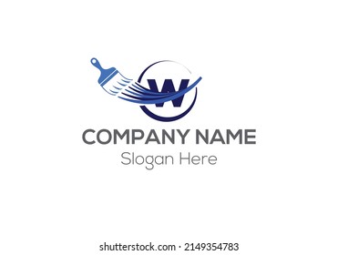 Paint Logo On Letter W Template. Paint Logo On W Letter, Initial Paint Sign Concept Template