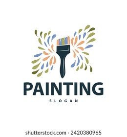 Paint logo simple wall paint brush design with colorful elegant vector template