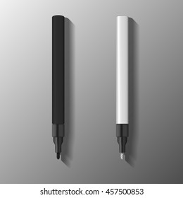 ilustración de la pluma con marcador de pintura. plantilla de plumilla de punta de fieltro en color blanco y negro. ilustración vectorial. Burla de la pluma de marcador.